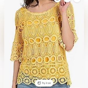 Indigo Thread Crochet Knit Top Yellow Size XL